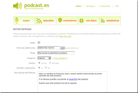 Podcasts.es, crea tus podcasts en pocos minutos