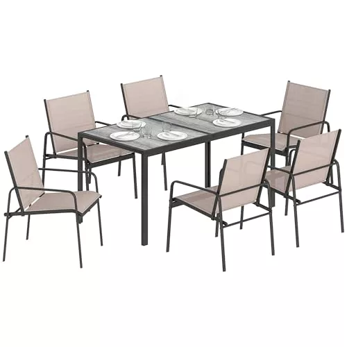 Outsunny Conjunto de Mesa y Sillas Jardín de 7 Piezas
