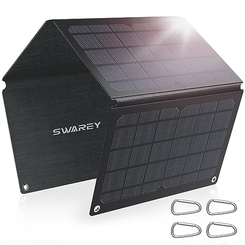 SWAREY Panel Solar Plegable 30W, Cargador Solar ETFE Monocristalino con 2 Puertos (Tipo C/USB QC 3.0), Placa Solar Portátil para Teléfono, Tableta, Powerbank, Cámara y Viajes de Camping