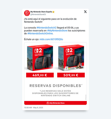 Tuit Reservas Nintendo Switch 2