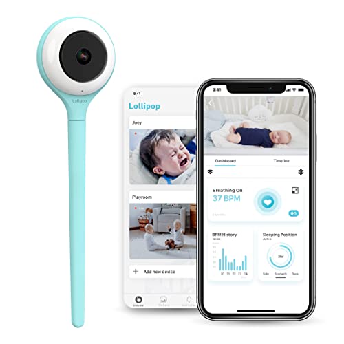 Lollipop Vigilabebés (Turquesa) - Cámara Wi-Fi con detección Real de llanto y suscripción para monitoreo de oxígeno/sueño (sin Accesorios) (Prueba Gratuita 7 días)