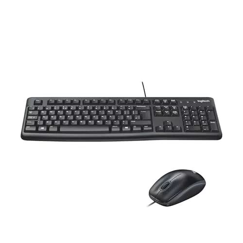 Logitech MK120 Combo Teclado y Ratón Óptico con Cable para Windows, Teclado de Tamaño Completo, USB Plug-and-Play, Compatible con PC y Portátil, Disposición QWERTY Español - Negro
