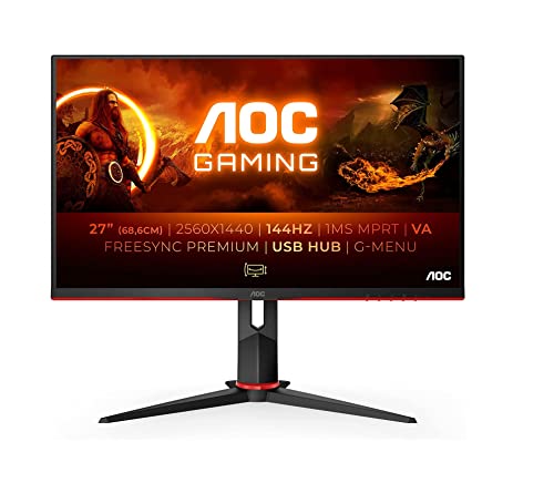 AOC Q27G2U/BK - Monitor de 27" QHD, Resolución 2560 X 1440, 1 Ms, 144 Hz, VA, Freesync, Vesa, Hdmi, Displayport, USB