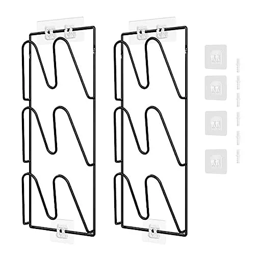 Aisny Soporte Autoadhesivo de Metal para Tapa de Olla y Sartén - 3 Ranuras, 2 Piezas, Organizador para Pared de Puerta de Armario