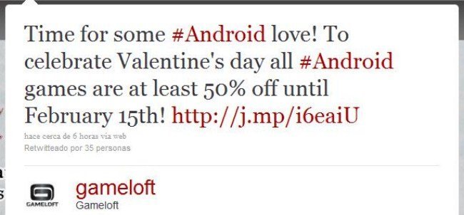 Tweet de Gameloft sobre la rebaja