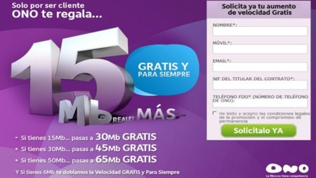 Ono aumenta gratis la velocidad a sus clientes entre 6 y 15 Mbps
