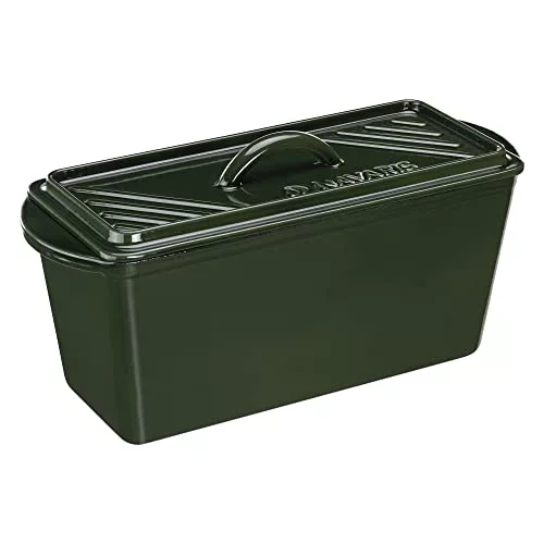 Navaris Olla para Hornear Pan - Cacerola Rectangular 34 x 13 x 13 cm de Hierro Fundido para Horno BBQ Vitrocerámica Inducción - Cazuela con Tapa - Verde