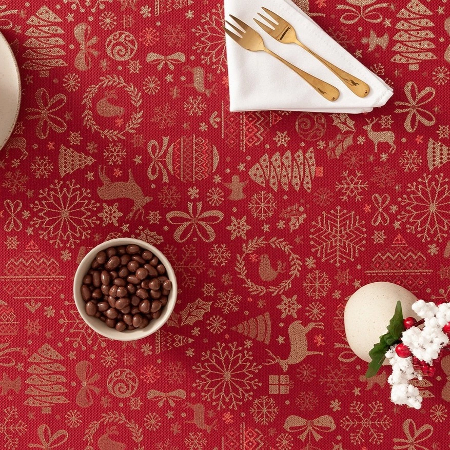 GAMUSI Mantel jacquard navidad Candy rojo