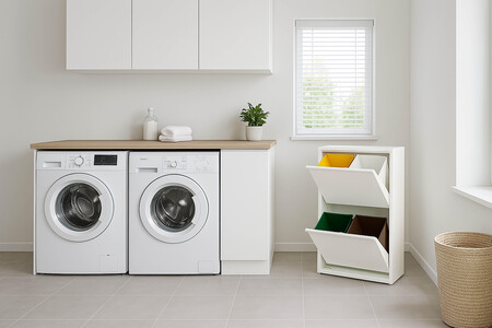 Armario para reciclaje metal 60x92x25cm color blanco 2 puertas 4 cubos de 15L