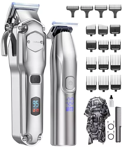Maquina de Cortar Pelo Hombre,Juego de Barbero y Recortador,Cortapelos Recortadora de Barba,Maquina de Afeitar Hombre con Peines Guía
