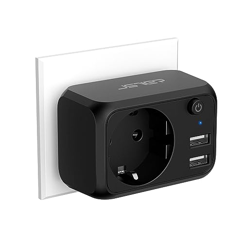 JSVER Toma de corriente multipared, enchufe USB portátil, color negro