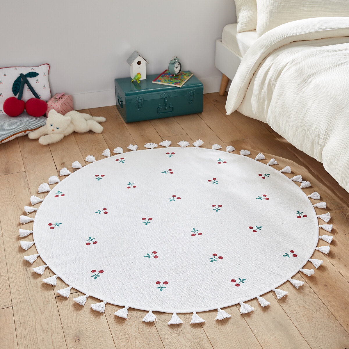 Alfombra circular para niños con motivos de cerezas Griotte