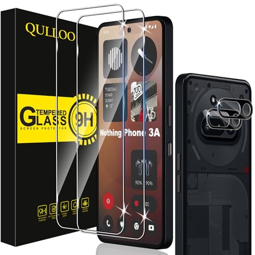 QULLOO Protector de Pantalla para Nothing Phone 3a, 2 Piezas Cristal Templado y 2 Piezas Protector de Lente de Cámara