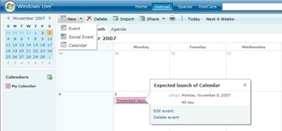 Windows Live Calendar ya está siendo probado