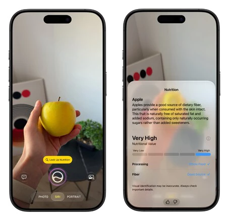 Modo Siri dando información sobre una comida