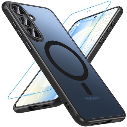 BESINPO Magnética Funda para Samsung Galaxy S25 FE con Protector de Pantalla,Carcasa para Samsung S25 FE Compatible con MagSafe Protección de Grado Militar Trasera Mate Antigolpes Translúcida -Negro