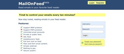 MailOnFeed, crea canales rss de tus cuentas de correos IMAP