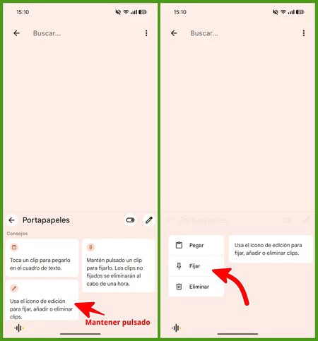Fijar Texto Portapapeles Gboard