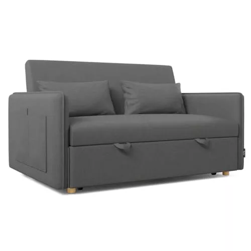 Nalui- Sofa Cama 2 plazas 3 en 1 Nest 2 139x100x80cm con Respaldo Ajustable y 2 Almohadas. Sofa Cama Chaise Longue, Soporta hasta 240Kg. Sofa 2 Plazas Convertible en Cama 120x190cm, Gris Oscuro
