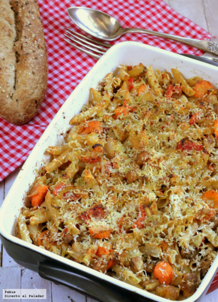 Pasta integral con verduras. Receta vegetariana