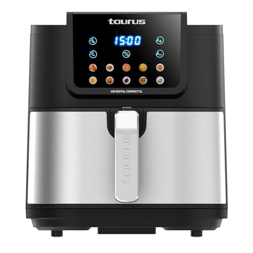 Taurus – Freidora aire Air Fry Digital Compact XL | 1700W | 8L | 8 Programas | Pantalla táctil | Avisador Acústico | Cocción Uniforme | Libre BPA y PFOA | Asa toque frío | Recetario online