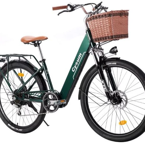 Bicicleta eléctrica para viajeros Cysum Cityrun de 26", bicicleta eléctrica urbana, bicicleta de perfil bajo para mujer, batería de litio de 36 V y 10 Ah, alcance de 70-90 km
