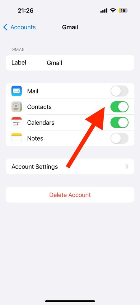 Transfer Contacts Settings Accounts Gmail iPhone