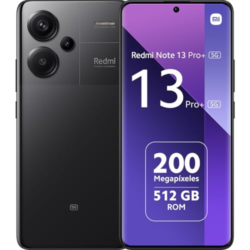 Xiaomi Redmi Note 13 Pro+ 5G - Smartphone de 12+512 GB, Pantalla de 6,67" AMOLED 1.5K 120Hz, MediaTek Dimensity 7200 Ultra, Triple cámara de hasta 200MP, Hypercharge 120W, Negro (Versión ES)