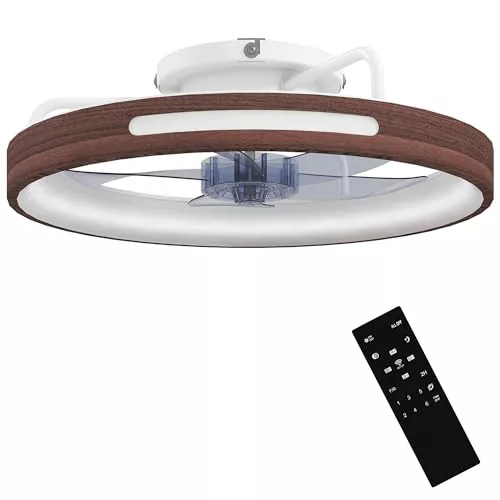 HOMCOM Ventilador de Techo con Luz LED 40 W, Motor DC Reversible, Lámpara Ventilador Techo Silenciosa, Mando a Distancia, 6 Velocidades, 3 Colores, Temporizador, para Salón, Ø49 cm, Teca
