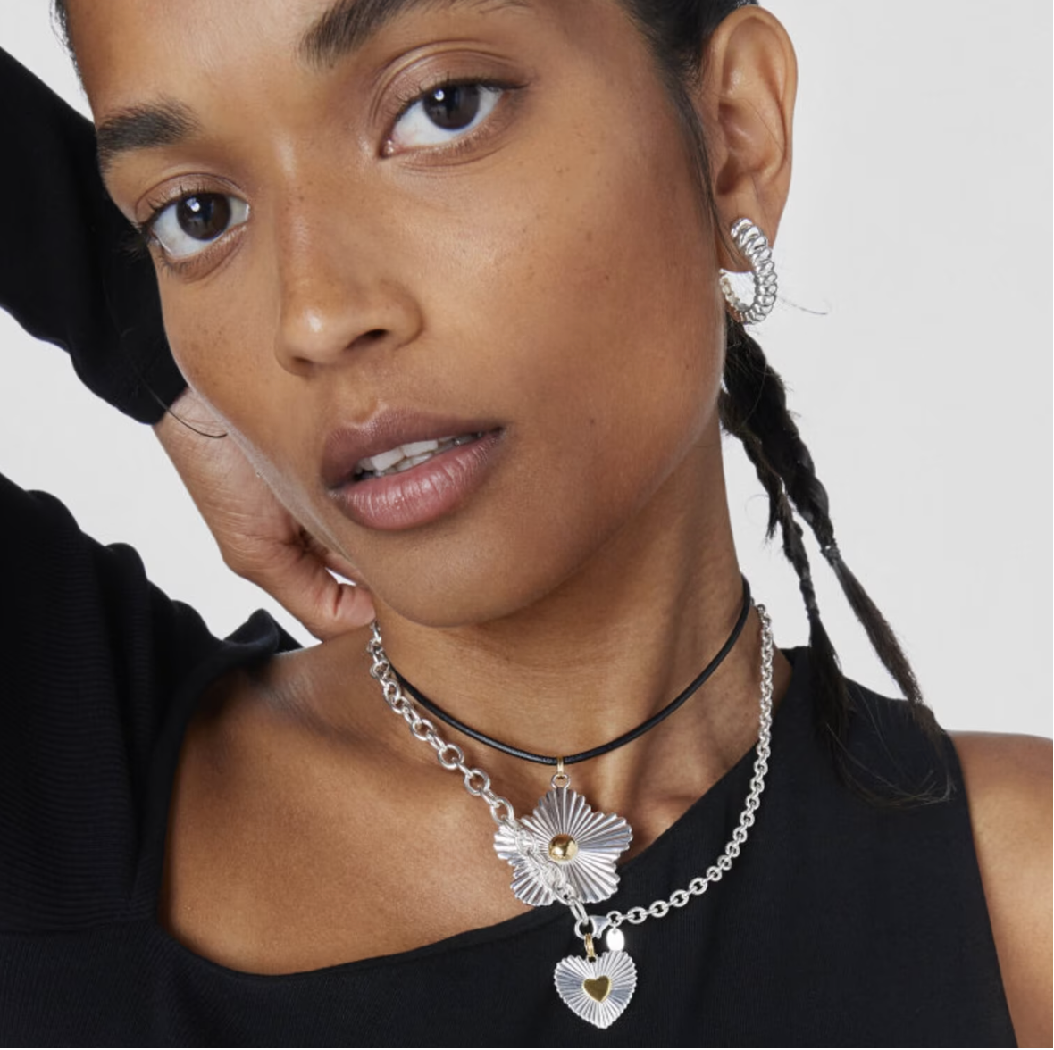 Colgante Iris Motif de plata y plata vermeil de corazón
