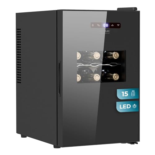 Cecotec Vinoteca Bolero GrandSommelier 1550 CoolCrystal. Bodega para 15 botellas, temperatura ajustable de 5-18ºC