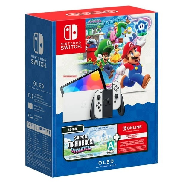 Combo Consola Nintendo Switch Oled White + Super Mario Bros Wonder + 3 Meses Nintendo Switch Online