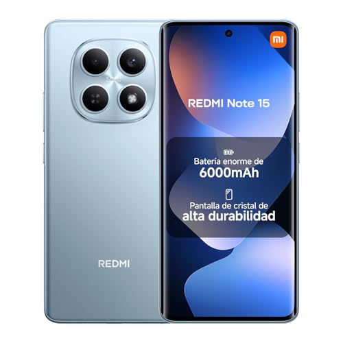 XIAOMI REDMI Note 15 - Smartphone de 8+256GB, Pantalla AMOLED FHD+ de 6,77", MediaTek Helio G100-Ultra, cámara de 108MP, batería de 6000 mAh, Cargador no Incluido, Azul Glaciar (Versión ES)