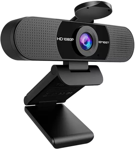 EMEET Webcam 1080P con Micrófono C960 Cámara Web de Transmisión de 2 Micrófonos con Cubierta de Privacidad, Vista de 90°, Webcam USB Plug & Play para Llamadas/Conferencias, Zoom/Skype/Youtube