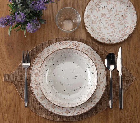Vajilla Completa De 18 Piezas Con Motivos Flores Beige Versa Home