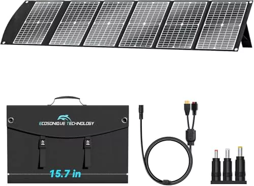 Ecosonique 100W Cargador Solar Portátil Plegable, Carga Rápida con USB-C PD3.0, USB-A QC3.0, CC 20 V, Ligero con Soporte para Camping, Estación de Energía, Generadores Solares, Teléfonos Móviles