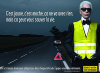 Campaña de seguridad vial francesa del chaleco reflectante con Karl Lagerfeld
