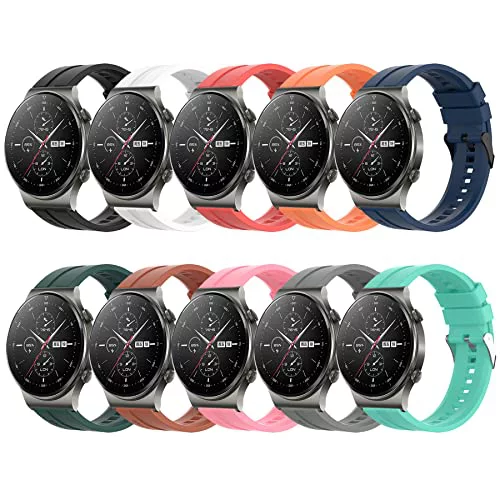 MIJOBS 10 Piezas Correas para Huawei Watch GT 2 Pro/GT3 Pro/GT5 Pro/GT6 PRO, GT2/3/4/5 46MM, 2e, Watch4 Pro/3Pro/4/3 Correa de Repuesto, 22mm Pulsera Deportiva de Silicona