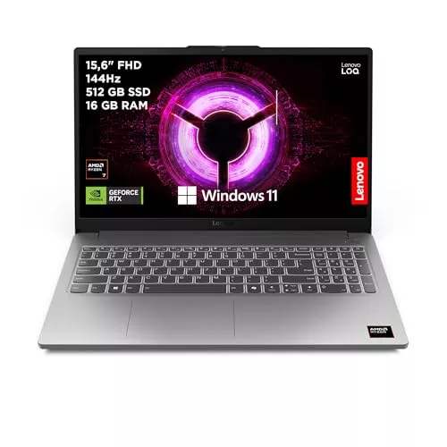 Lenovo LOQ Essential Gen 10 - Ordenador Portátil Gaming IA 15.6" FHD (AMD Ryzen 7 7735HS, NVIDIA GeForce RTX 4050, 16GB RAM, 512GB SSD, 144Hz, Wi-Fi 6, Sin Sistema Operativo) QWERTY Español - Gris