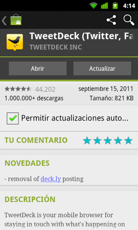 Actualización de TweetDeck para Android