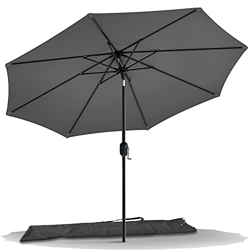 VOUNOT® 270 cm Sombrilla Playa Grande, Parasol Terraza Inclinable con Manivela, Protección UV para Patio, Jardín, Piscina, Exterior, Gris
