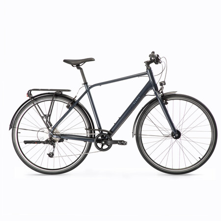 Bicicleta Urbana Larga Distancia Aluminio Cuadro Alto Elops 500 Ld Azul Grisaceo