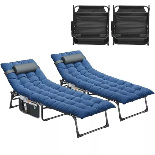 YITAHOME 2X Tumbona Plegable Playa con Cojín 190x68x31cm Tumbonas Jardin Exterior 4 Posiciones Ajustables Tumbonas Piscina con Bolsillo Lateral Carga de 300lbs para Jardín, Camping, Azul