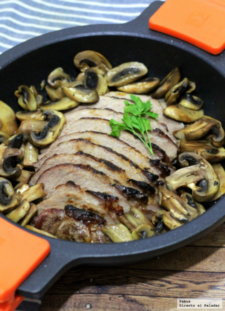 Receta de presa ibérica en salsa de ostras con champiñones