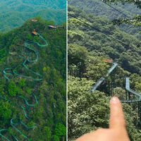 Hay gente viajando a China solo para vivir una experiencia única: volar sobre una montaña en el tobogán de cristal más largo del mundo