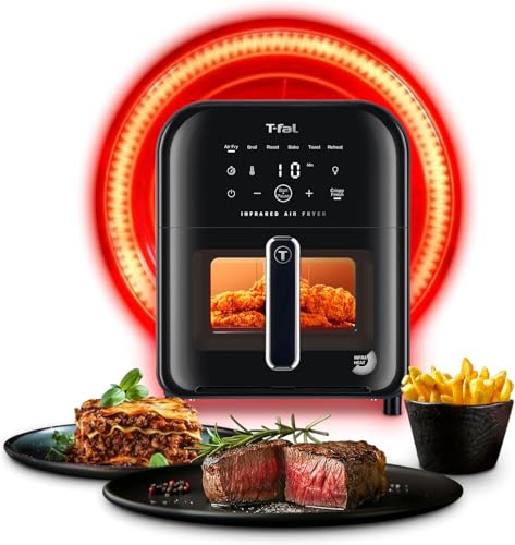 T-fal Freidora de Aire Digital Infrared | Nueva Tecnología Infrarroja | Ventana de visualización de cristal | única con 230°C de Temperatura | Más rápido más jugoso | 7 programas de cocción | EY8158U0