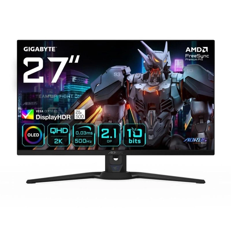Monitor GIGABYTE AORUS FO27Q5P 27" QHD 500Hz OLED KVM G-SYNC FreeSync Premium Pro  DisplayHDR True Black 500