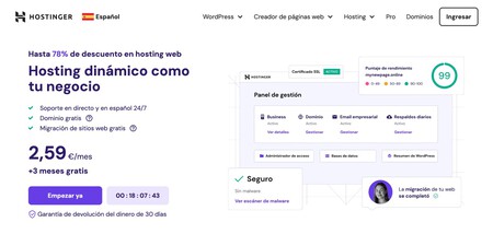 Captura de pantalla de la web de Hostinger