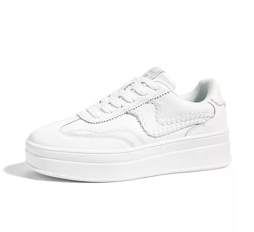 LUCKY STEP Zapatillas Mujer Plataforma Chunky,Blanco,8US-38-5UK