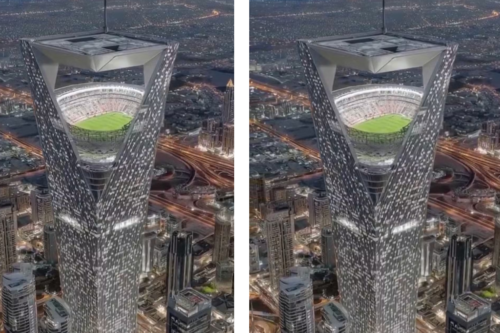 Estádio suspenso na Arábia Saudita. Créditos: Reprodução